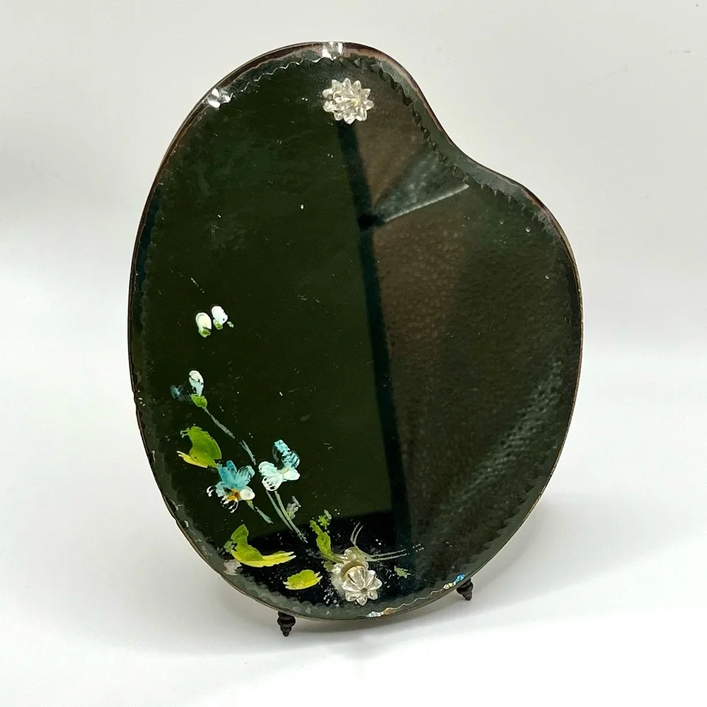 Vintage Art Deco Hand Painted Floral Beveled Mirror - Picture 6 of 10